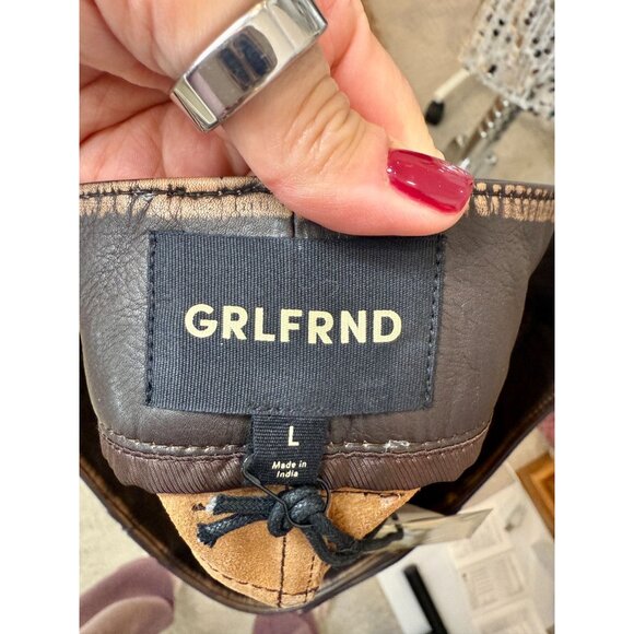 GRLFRND Brown Leather Mini Skirt with Front Pockets NWT - Size Large - Picture 6 of 9